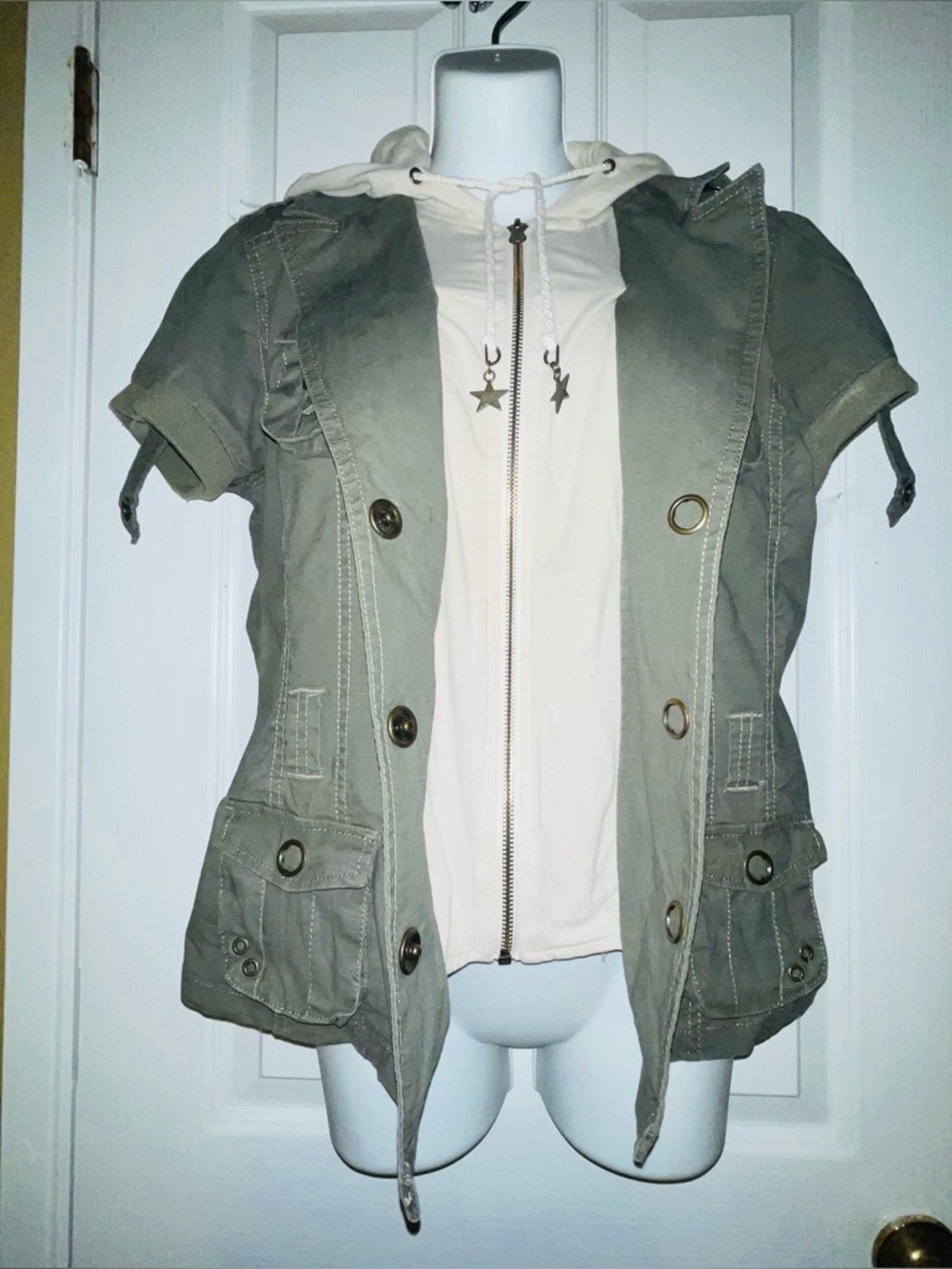 NOR Olive Green Short-Sleeve Utility Jacket with Cream Hooded Liner